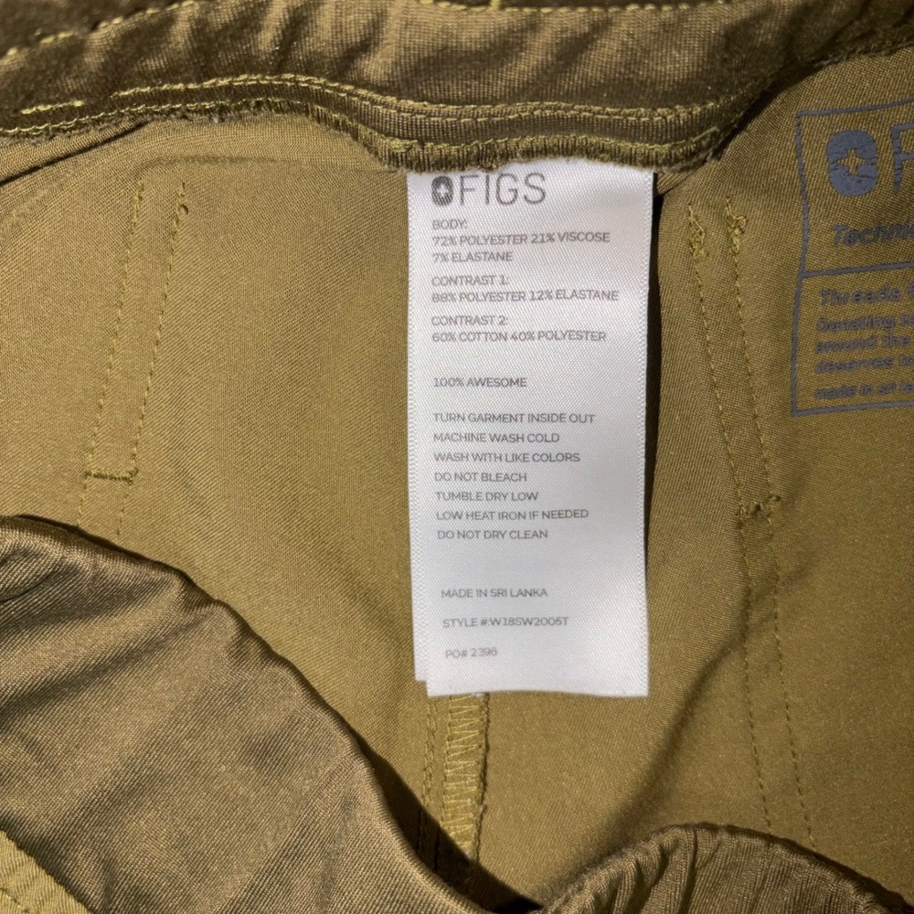 FIGS Zamora Jogger Scrub Pants Olive Green Neon Yellow Drawstring Tall Size MT - Picture 5 of 8